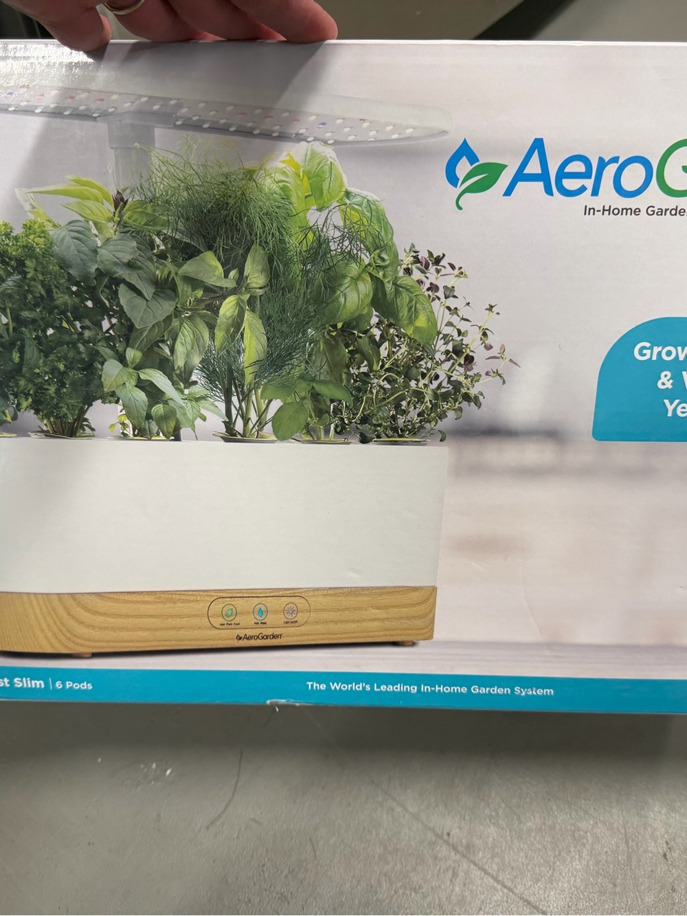 AeroGarden 6 Slim Indoor Planter - White with Wood Base